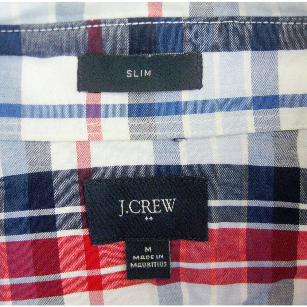 J.CREW Men's (Size Medium) Blue Red Plaid Long Sleeve Button Front Shirt Cotton